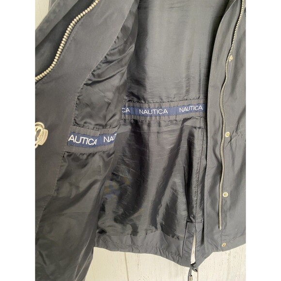 Nautica Women's Rain Utility Jacket Navy Blue Silver Full Zip Hooded Coat Size M - Picture 5 of 7